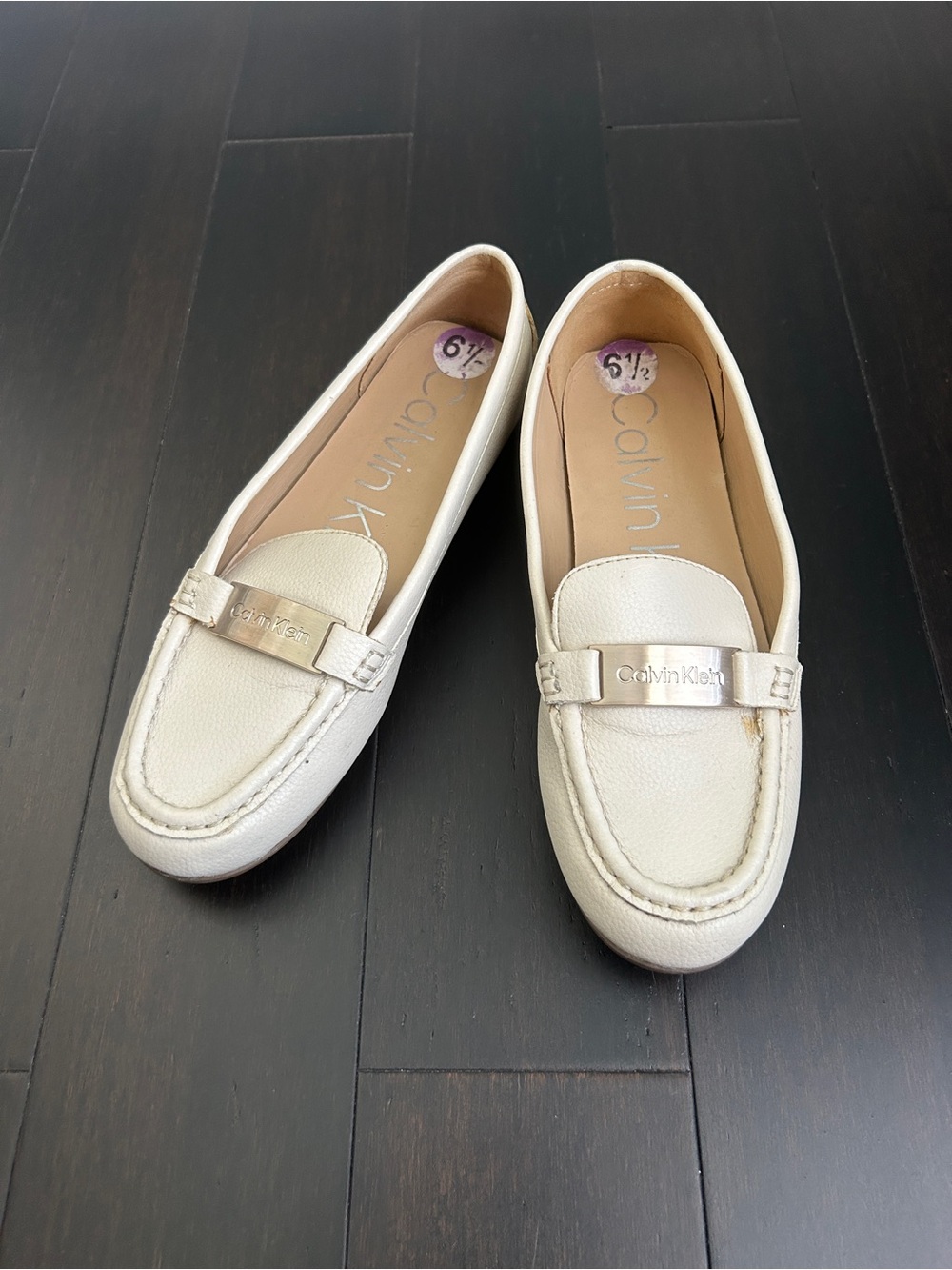 Calvin Klein Cream Leather Women's Penny Loafers
